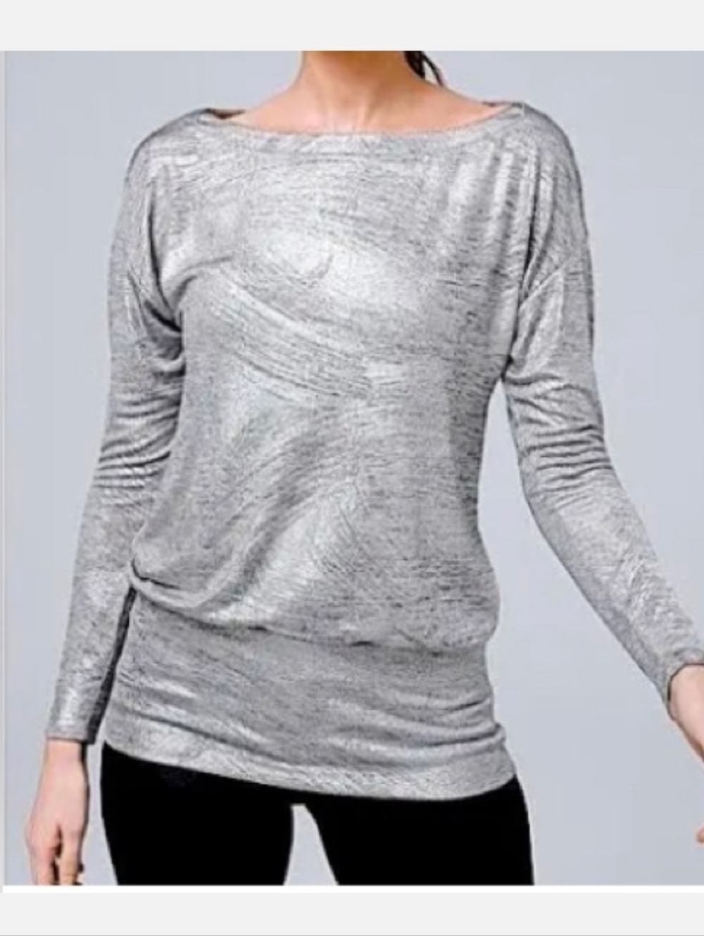 White House Black Market Banded Bottom Metallic Silver Tunic Top NWT Size Small